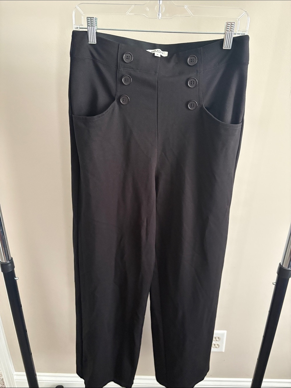 Max Studio Black Wide-Leg Sailor-Style Pants